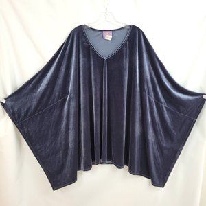 Curations L/XL Blue Velour Poncho Top Poly Blend Stretchy Blue/Gray